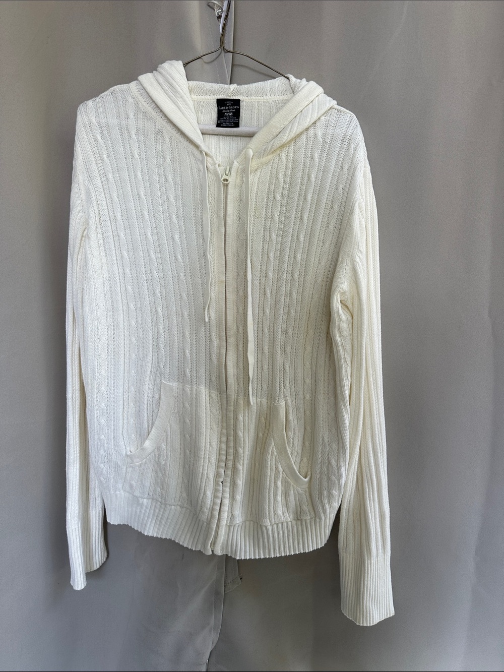 Faded Glory Ivory Off-White Cable Knit Zip Hoodie sz xl